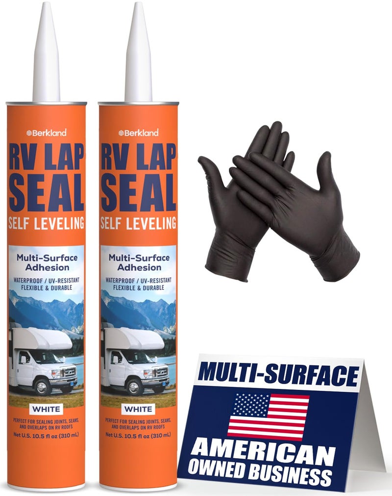 Berkland [2 Pack] RV Roof Sealant – [10 oz] Professional Self-Leveling Lap Caulk for Roof Leak Repair, Crack Sealing, UV & Weather Resistant, Easy Application White Sealant for RV, Camper, Trailer, Motorhome - Image 1